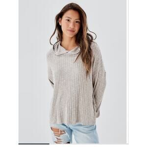 Women’s American Eagle Light Beige Ribbed Long Sleeve Over Size Fit Hoodie Sz S